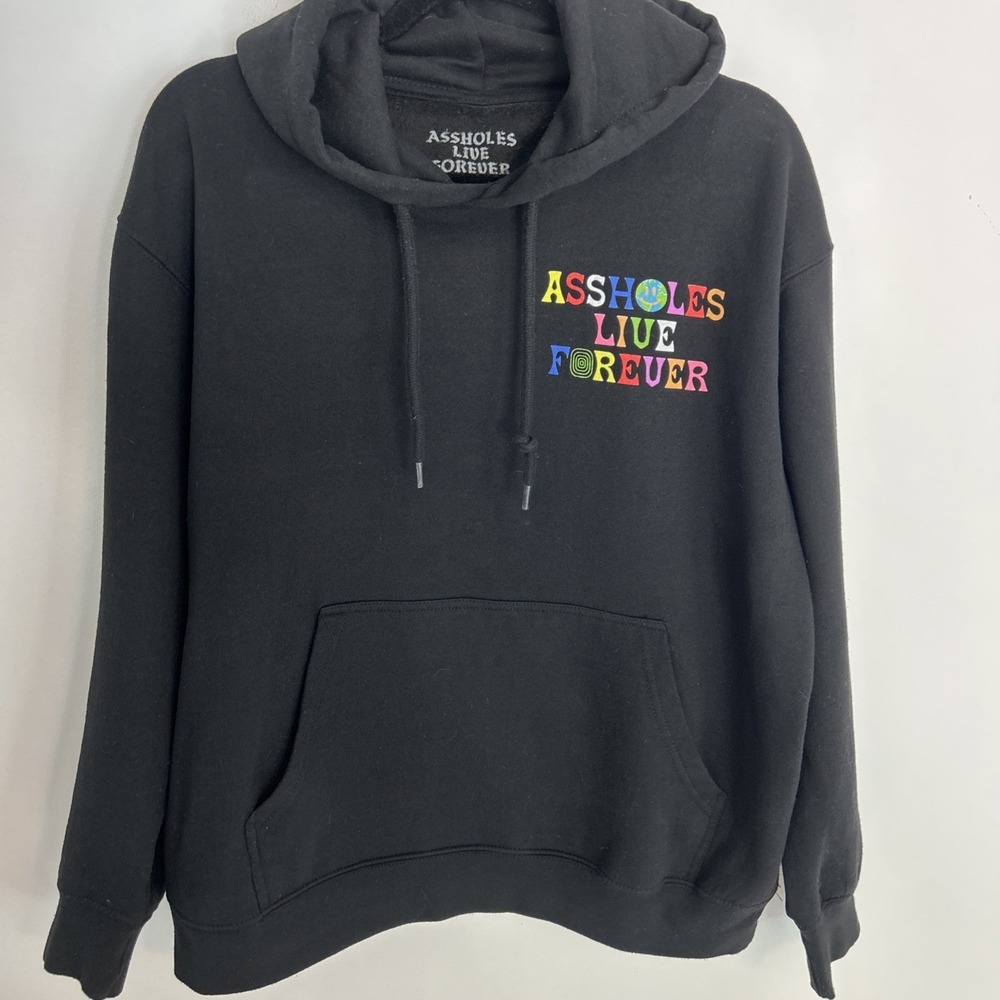 Asshol** Live Forever Adult‎ Size Large Black Long Sleeve Front Pockets Hoodie